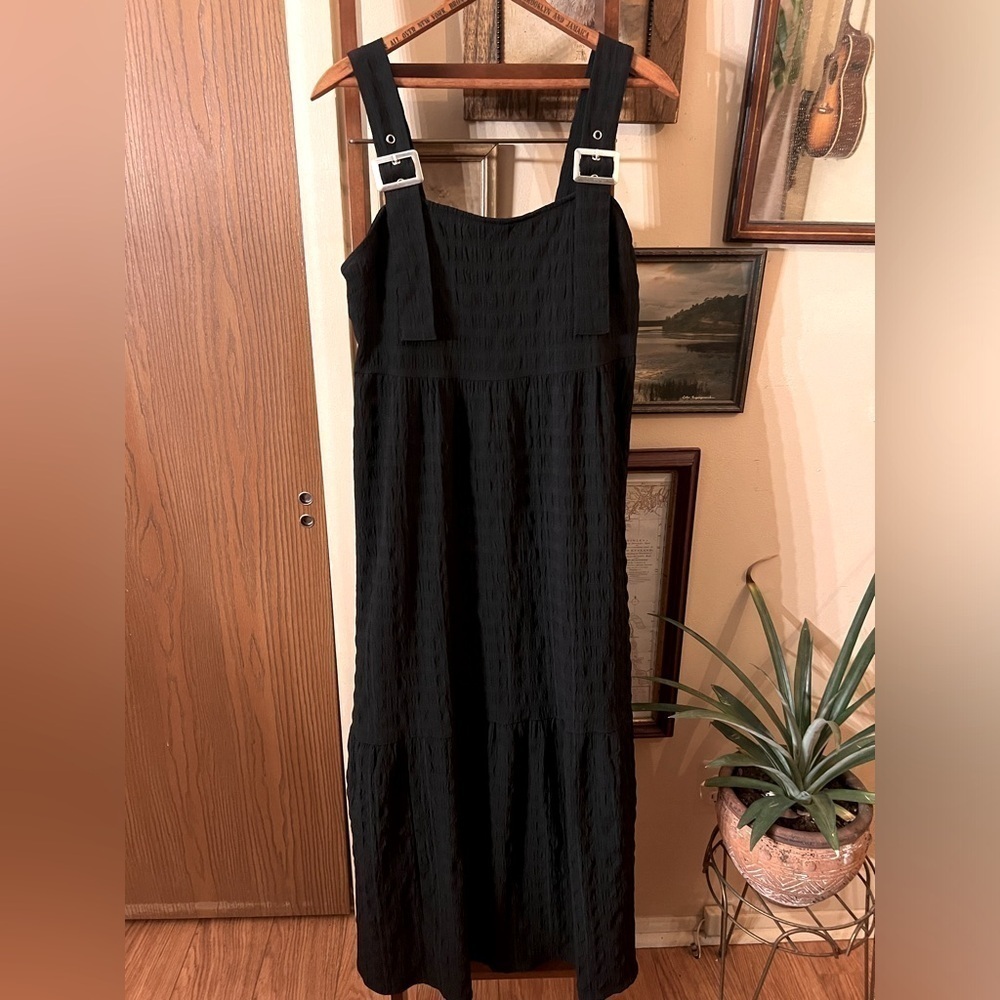 ASOS DESIGN Overall Midi Sundress in Black Bubble Texture Size 2